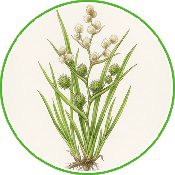 Illustratie grote egelskop, Sparganium erectum